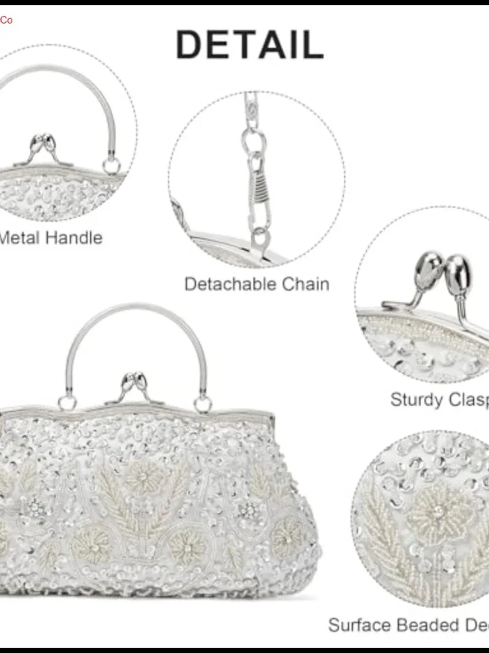 Beaded Rhinestone Evening Clutch with Chain Strap Satin Purse for Wedding Party